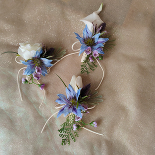 森系蓝紫色马蹄莲唯美仙美新娘新郎伴郎伴娘结婚礼商务活动胸花