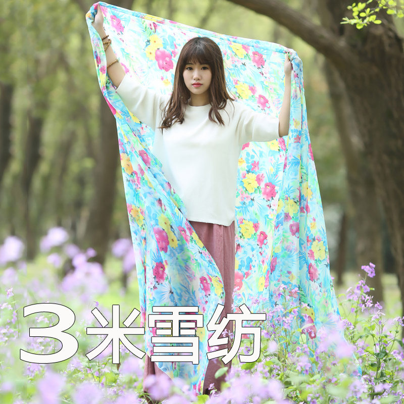 3米雪纺超长丝巾2019林制作印花三m防晒海边沙漠滩女大围纱披肩