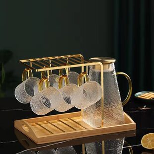 北欧轻奢风家用玻璃水具套装客厅耐热凉水壶喝水杯子茶杯具带托盘