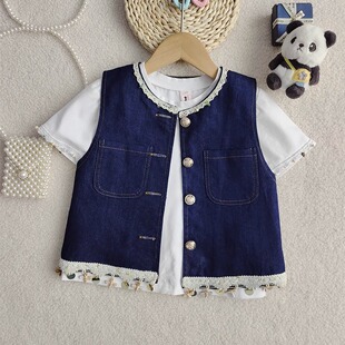 女童牛仔马甲夏薄款外穿坎肩洋气时髦背心潮童马夹外套2025新款