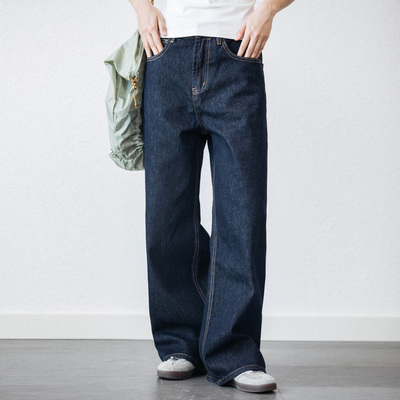 Epicsocotra美式深蓝色原牛13OZ宽松直筒牛仔裤Cleanfit2021M版型