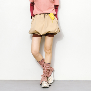 Epicsocotra春夏户外山系辣妹花苞工装裙松紧腰抽绳宽松A字短裙女