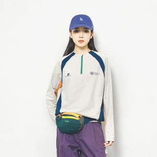 Epicsocotra户外运动拼色潮流半拉链吸湿排汗长袖 T恤骑行训练上衣