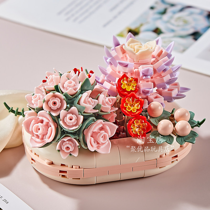 泡沫恋人多肉积木拼装花束图片