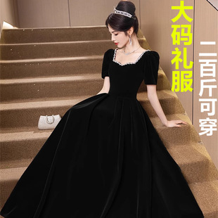 大码晚礼服女黑色胖mm主持人声乐艺考演出订婚宴会年会气质高级感