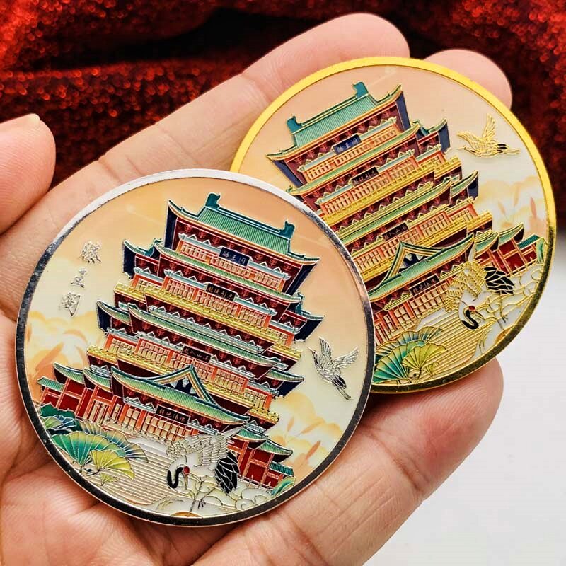 江西旅游景区滕王阁镀金彩印纪念装饰摆件