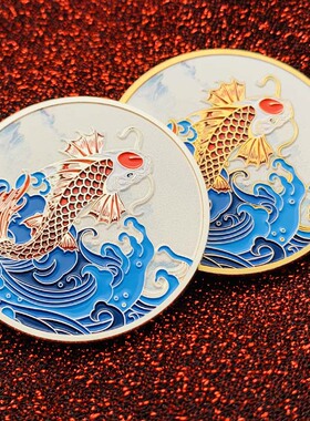 锦鲤鱼跳龙门百福纪念章金币摆件