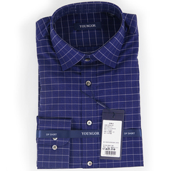 雅戈尔专柜正品长袖纯棉衬衫蓝色格子标准版免烫衬衣YLDP16288FBA