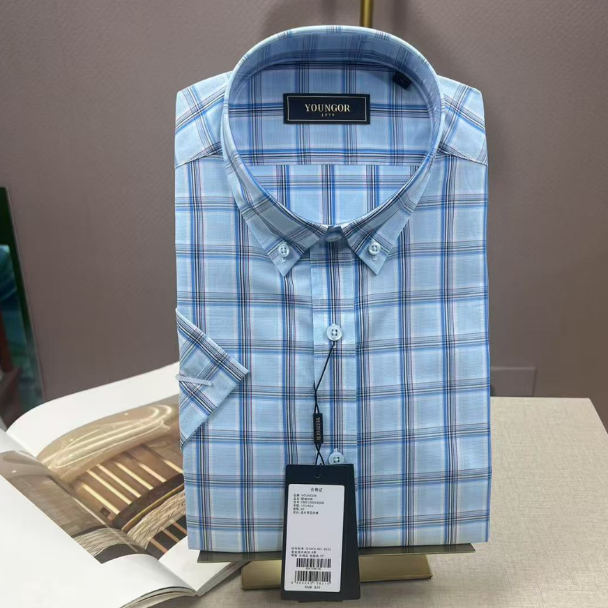 雅戈尔纯棉免烫免烫夏季短袖衬衫