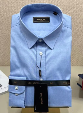 雅戈尔长袖衬衫男中青年纯棉免烫蓝色商务正装抗皱衬衣秋16384IJA
