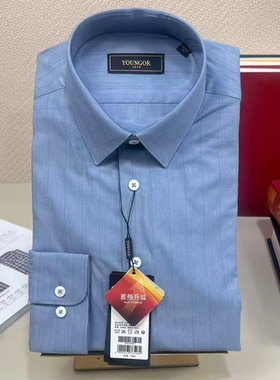 专柜1080元 雅戈尔长袖衬衫牦牛绒绒面蓝色修身男正品RM119717HBY