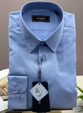 专柜980 雅戈尔新款男士免烫长袖衬衫春秋灰蓝色 正品114814HJA