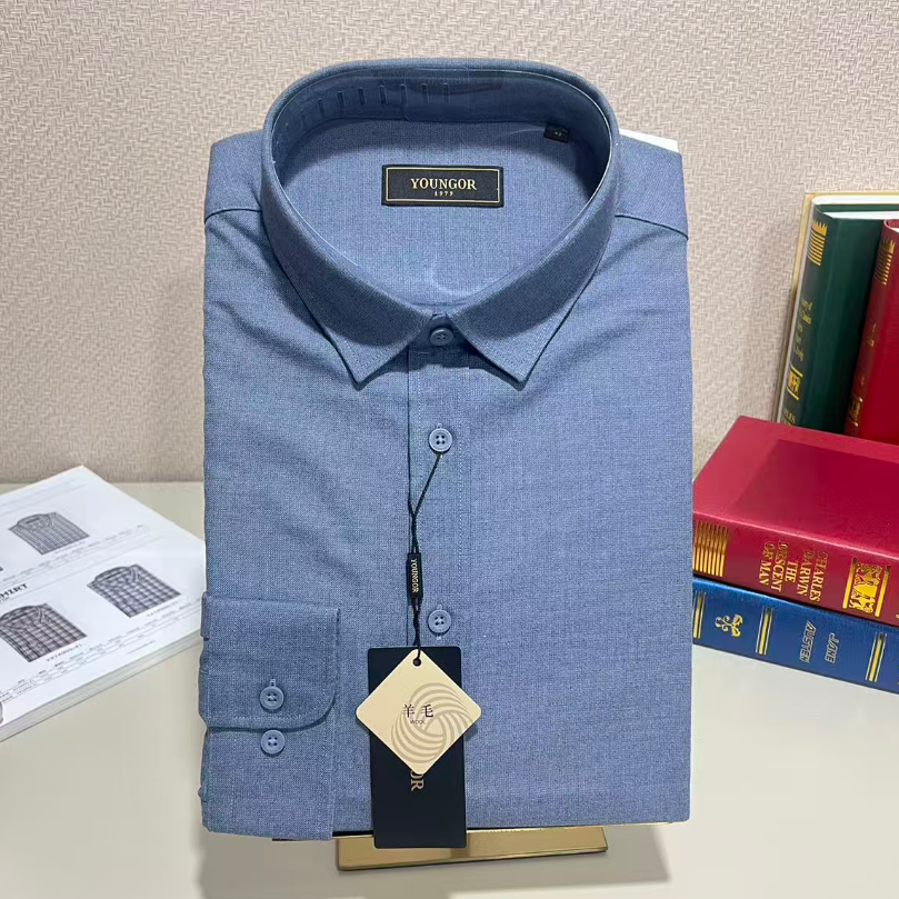 雅戈尔羊毛衬衫男长袖纯色男士