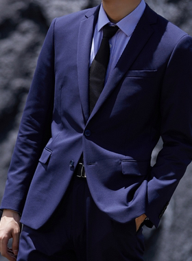 雅戈尔四面弹修身西服套装男士商务休闲蓝色西装237021FIY