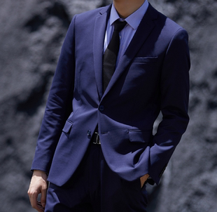 雅戈尔四面弹修身西服套装男士商务休闲蓝色西装237021FIY