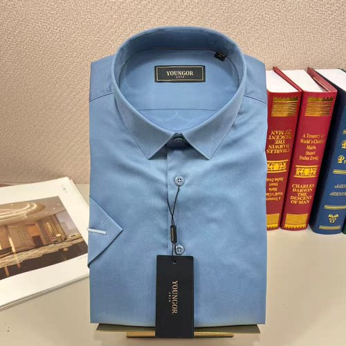 雅戈尔男士短袖衬衫夏季棉弹免烫