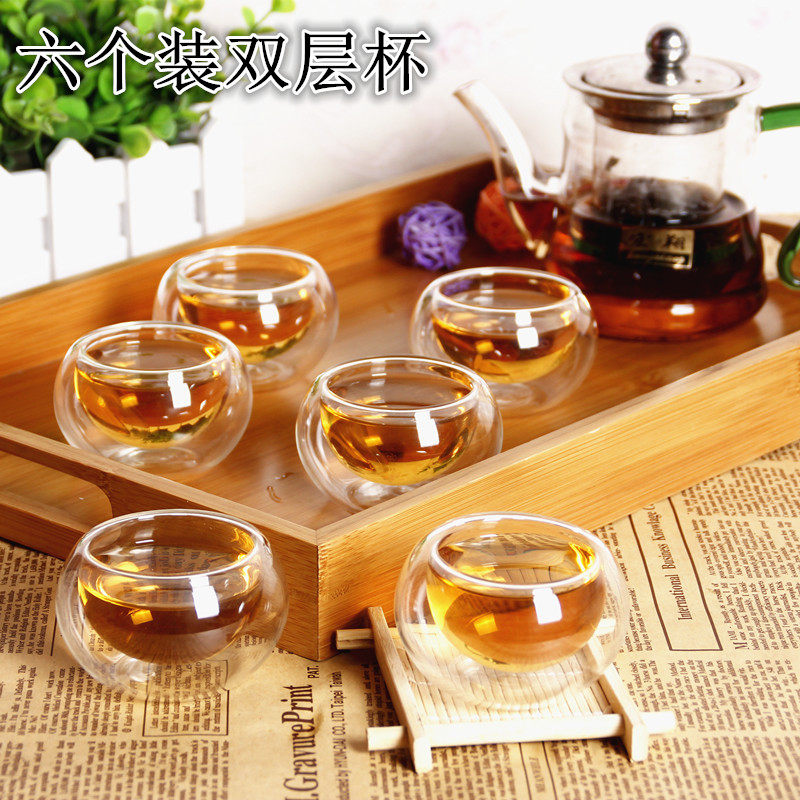 加厚透明茶杯品茗杯防烫花茶杯耐热双层玻璃小杯子功夫茶杯小茶杯