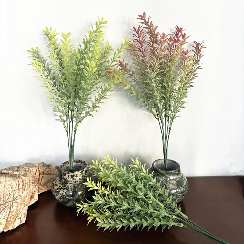 新款塑料扑粉把树水草金鱼草花箱栅栏装饰插花仿真绿植叶红绿黄绿