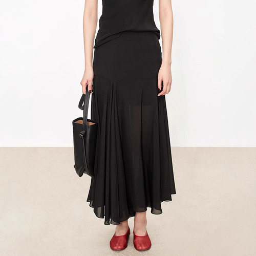 joc双绉+雪纺真丝双层真2件 氛围美学解构拼接不规则裙摆半裙