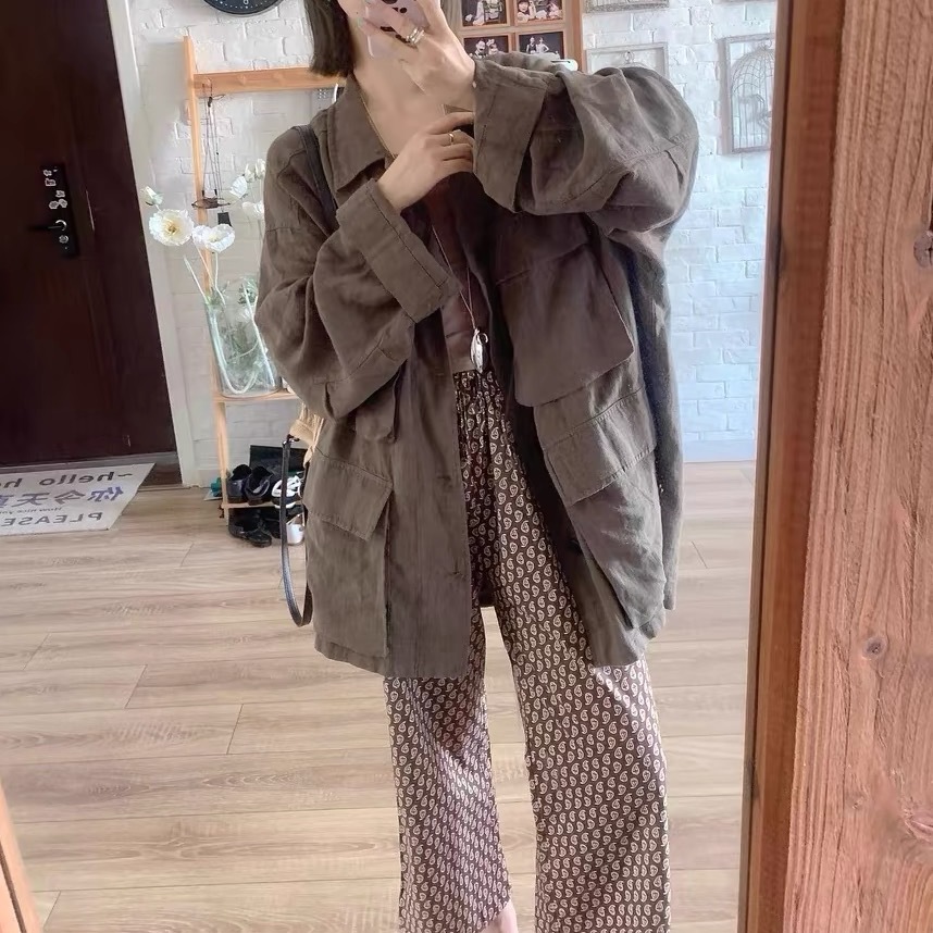 倪妮同款100亚麻防晒大外套