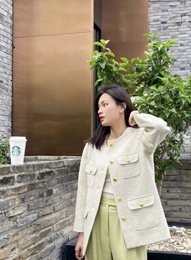 MRS Studios 日本進口法式复古气质精致金扣经典箱式小香西装外套