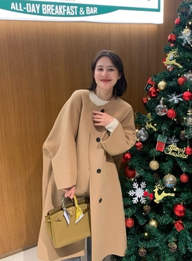 TACO 中古插肩袖10羊绒阔型双面呢大衣女秋冬中长款毛呢羊毛外套