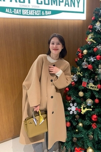 TACO 中古插肩袖10羊绒阔型双面呢大衣女秋冬中长款毛呢羊毛外套