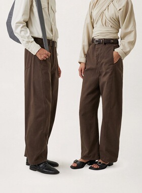 Lem24AW风格水洗咖色美拉德色系三色弯刀裤调节腰带休闲裤牛仔裤