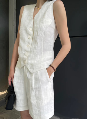 Maze Studios 100%汉麻白色马甲+短裤套装 时髦复古马甲套装