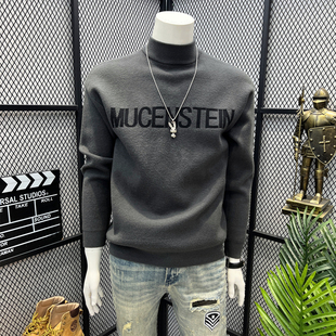 雪尼尔毛衣男保暖2025秋冬季新款内搭打底衫宽松大码半高领针织衫