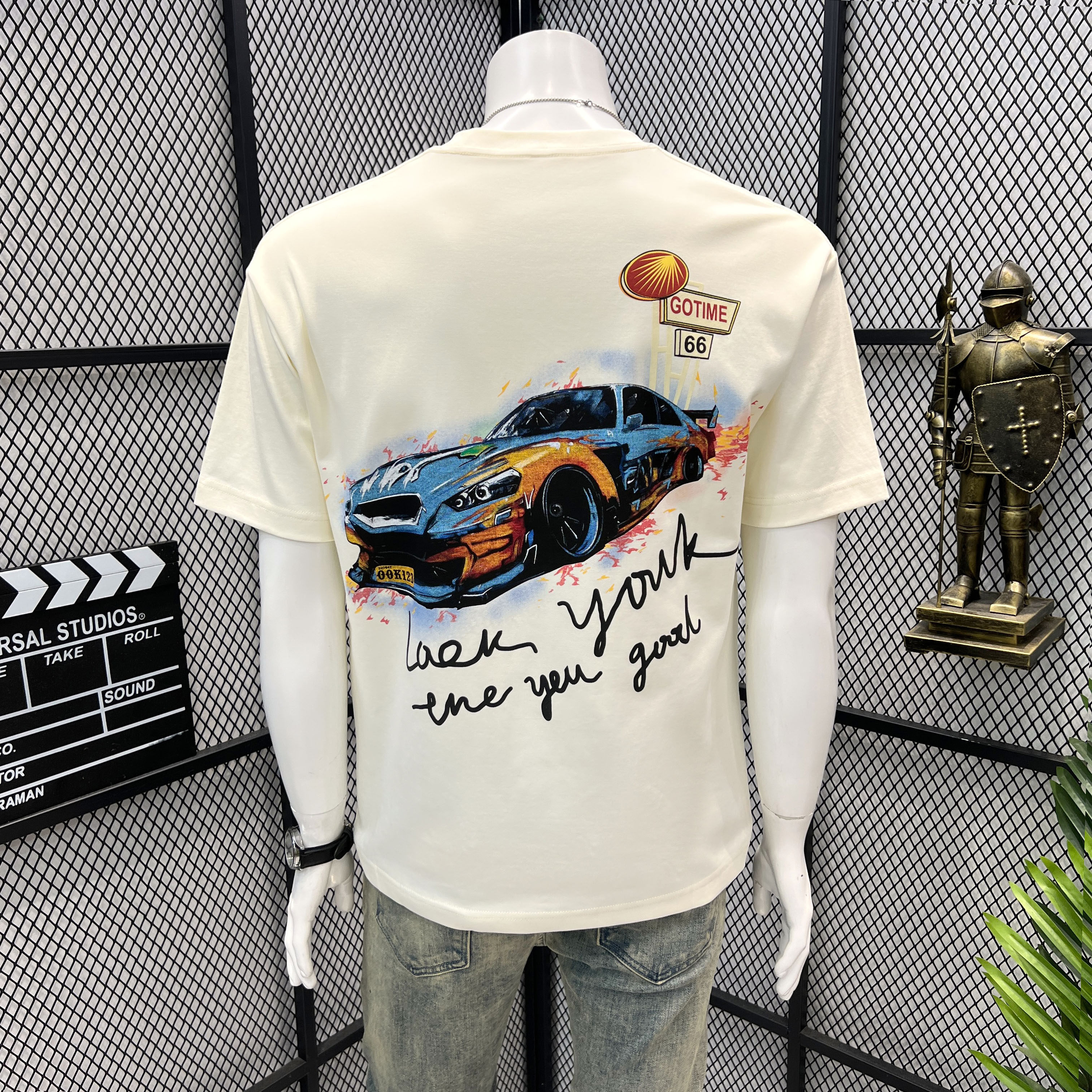 2026夏季男设计感后背跑车刺绣圆领短袖T恤美式重磅宽松痞帅半袖t