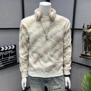 新款 美式 字母扎染针织休闲圆领长袖 青年韩版 上衣 卫衣男士 2025秋季