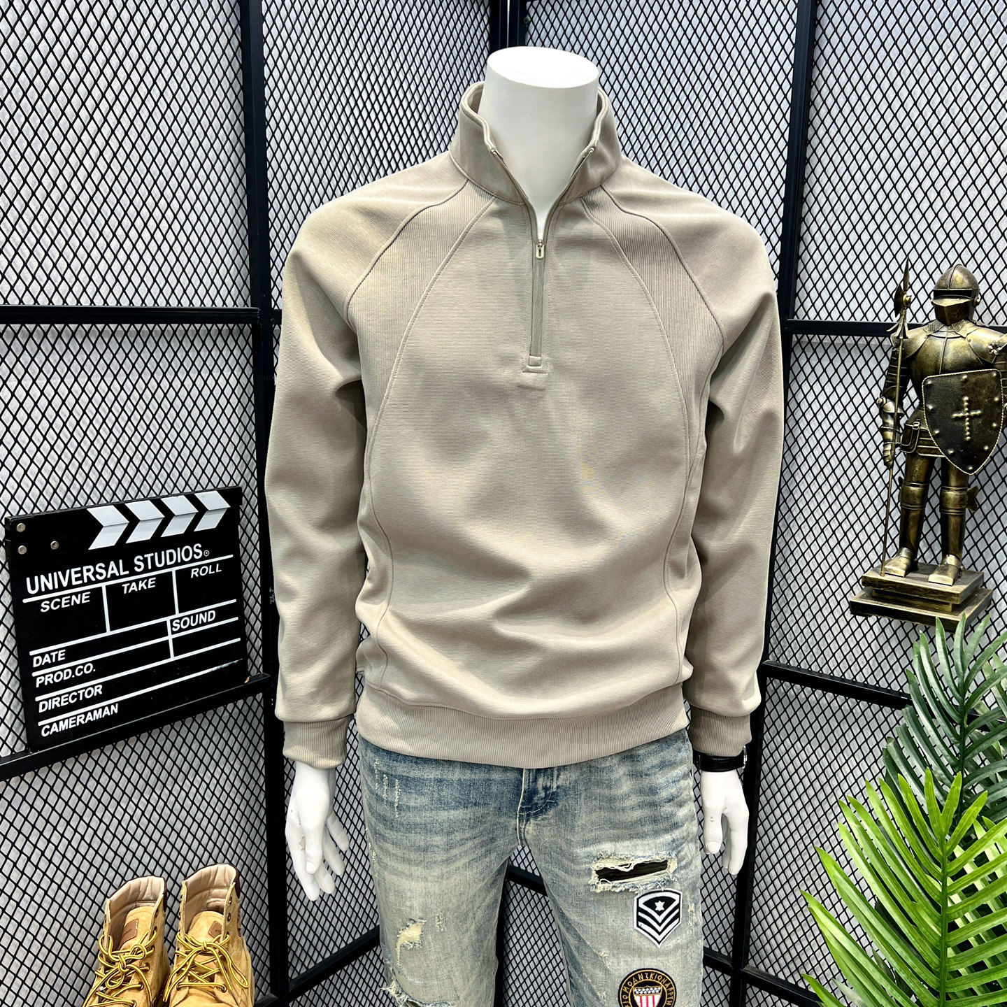 半拉链立领套头卫衣男宽松秋冬季2025新款美式重磅拼接男款上衣潮