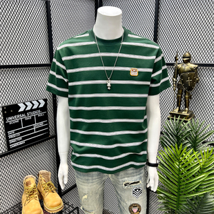 260G重磅条纹t恤短袖男士夏季新款刺绣体恤圆领海魂衫cityboy半袖
