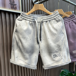扎染重磅满天星美式短裤男夏季潮牌男生外穿五分裤宽松休闲中裤子