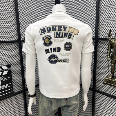 打底半袖贴标刺绣字母潮流