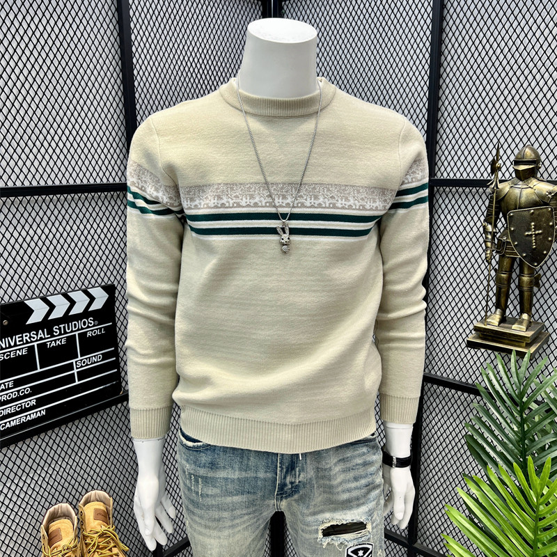 男士圆领毛衣秋冬新品保暖轻奢长袖上衣潮流内搭毛线衣打底针织衫