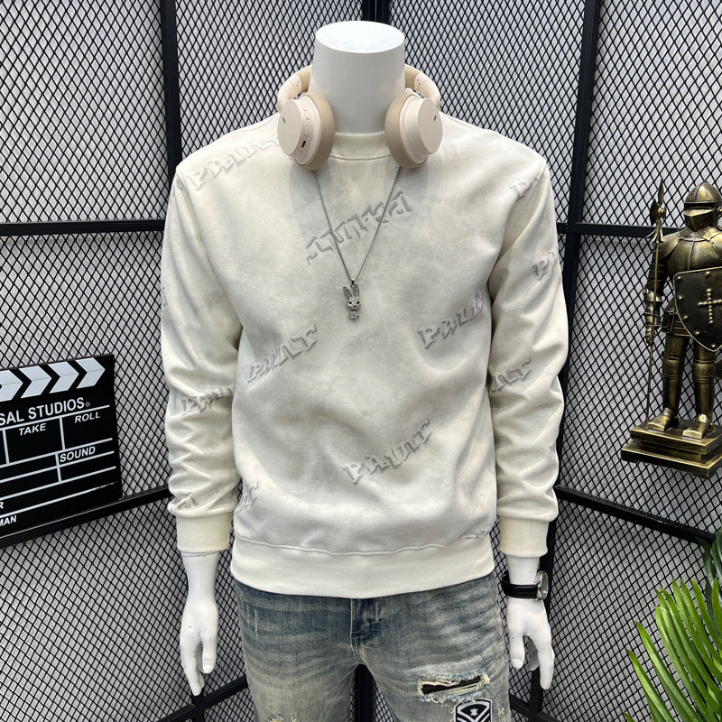 潮牌美式复古字母印花圆领卫衣男秋季时尚百搭痞帅休闲套头上衣服