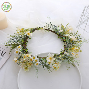 原创森系春日小雏菊花朵新娘花环头饰度假婚纱摄影写真婚礼发饰