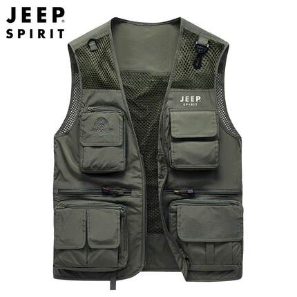 JEEP SPIRIT宽松无袖背心多口袋外套钓鱼户外运动休闲新款马甲