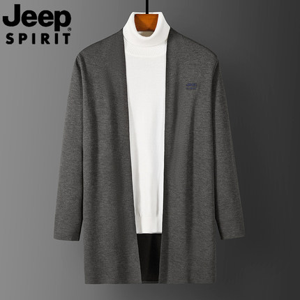 JEEP SPIRIT中长款针织开衫男士春秋季新款宽松大码休闲透气外套