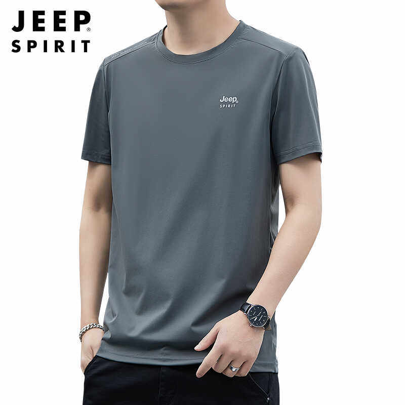 JEEP吉普夏季新款冰丝速干短袖t恤男宽松运动透气纯色圆领半袖薄