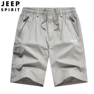 男士 中裤 宽松直筒休闲纯棉五分裤 运动薄款 子 多袋工装 JEEP吉普短裤