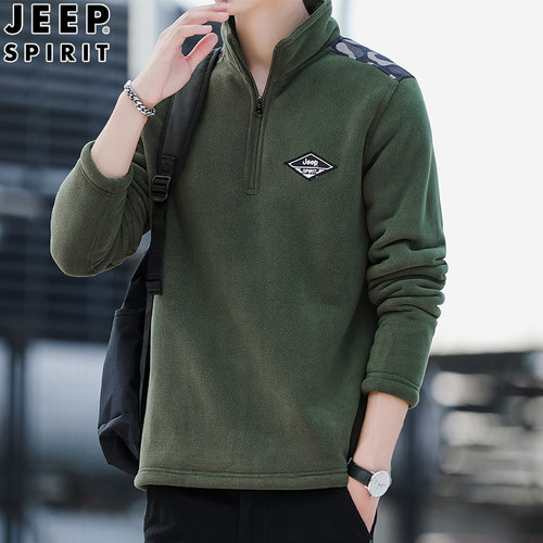 JEEP SPIRIT半拉链卫衣男春秋季宽松大码立领运动套头打底POLO衫