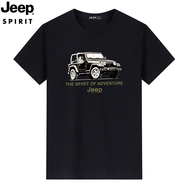 JEEP SPIRIT夏季新款男士套头圆领短袖t恤宽松半袖衫纯棉体桖衣服