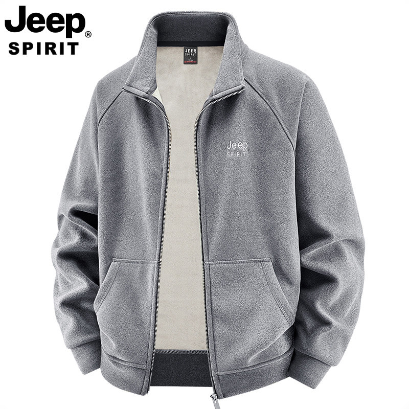 JEEP SPIRIT外套立领加绒加厚夹克德绒卫衣男士拉链开衫大码上衣