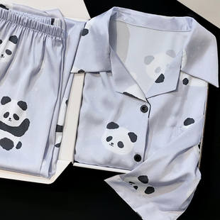 桑蚕丝卡通情侣款真丝睡衣女春秋季韩版可爱长袖礼盒套装家居服男