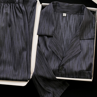 桑蚕丝新款真丝睡衣男士大码宽松条纹大牌风家居服高档礼盒套装薄