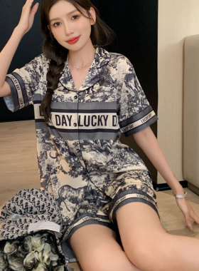 桑蚕丝真丝睡衣三件套装情侣水墨虎墨短袖短裤家居服套装夏季男女