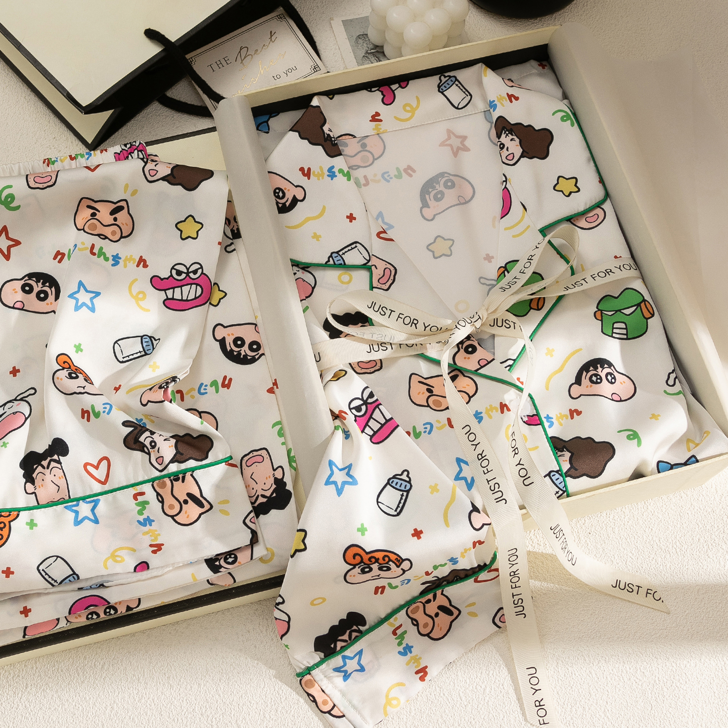 桑蚕丝睡衣长袖三件套情侣礼盒装